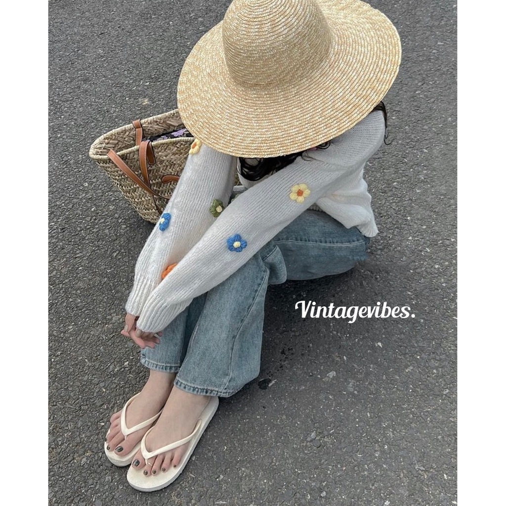 [FREESHIP] Áo khoác len cardigan thêu hoa tiểu thư phong cách Hàn Quốc - Ảnh thật