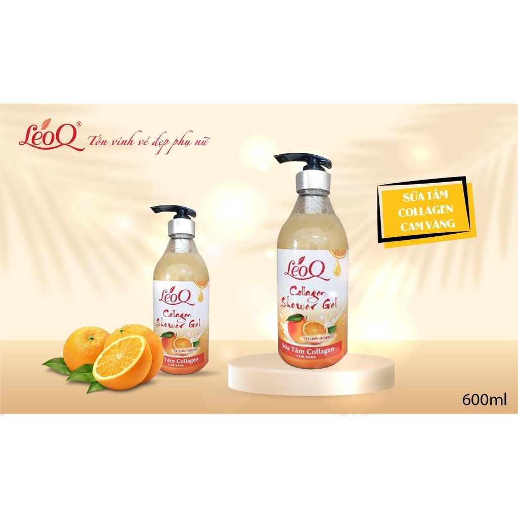 Sữa tắm dưỡng ẩm trắng da toàn thân leoQ collagen cam vàng 600ml