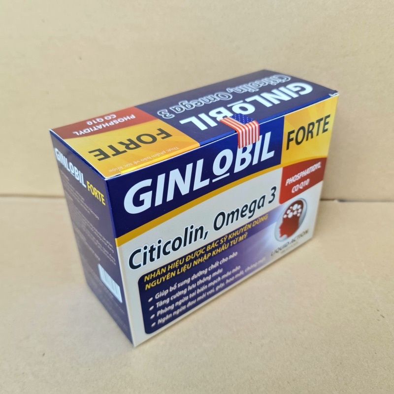 Ginlobil Forte ginkgo citicolin omega 3 hotro chứng mất ngủ hoạt huyết dưỡng não, đau đầu chóng mặt, ngủ không ngon giấc