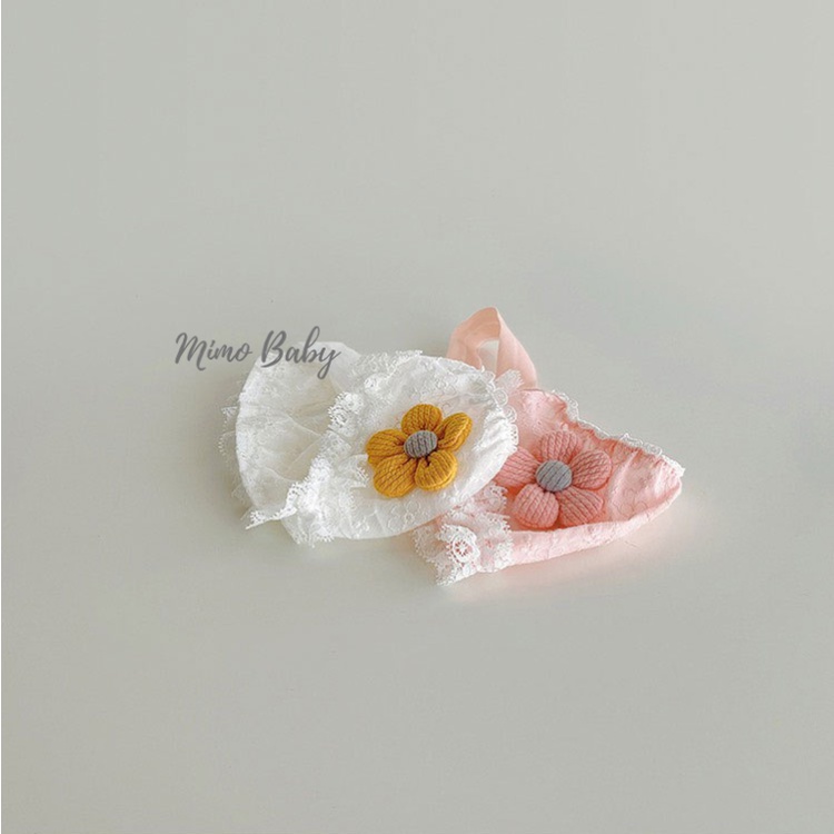Mũ nón che thóp vải đũi phối ren đính hoa vàng xinh xắn cho bé gái MH184 Mimo Baby