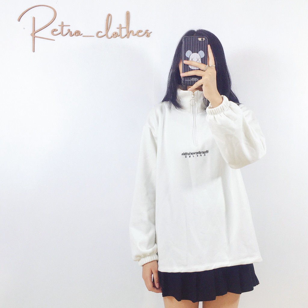 🍂 [Ảnh thật/Tự chụp] Áo nỉ nữ form rộng tay bồng cổ lọ màu trắng đơn giản phong cách Hàn Quốc | BigBuy360 - bigbuy360.vn