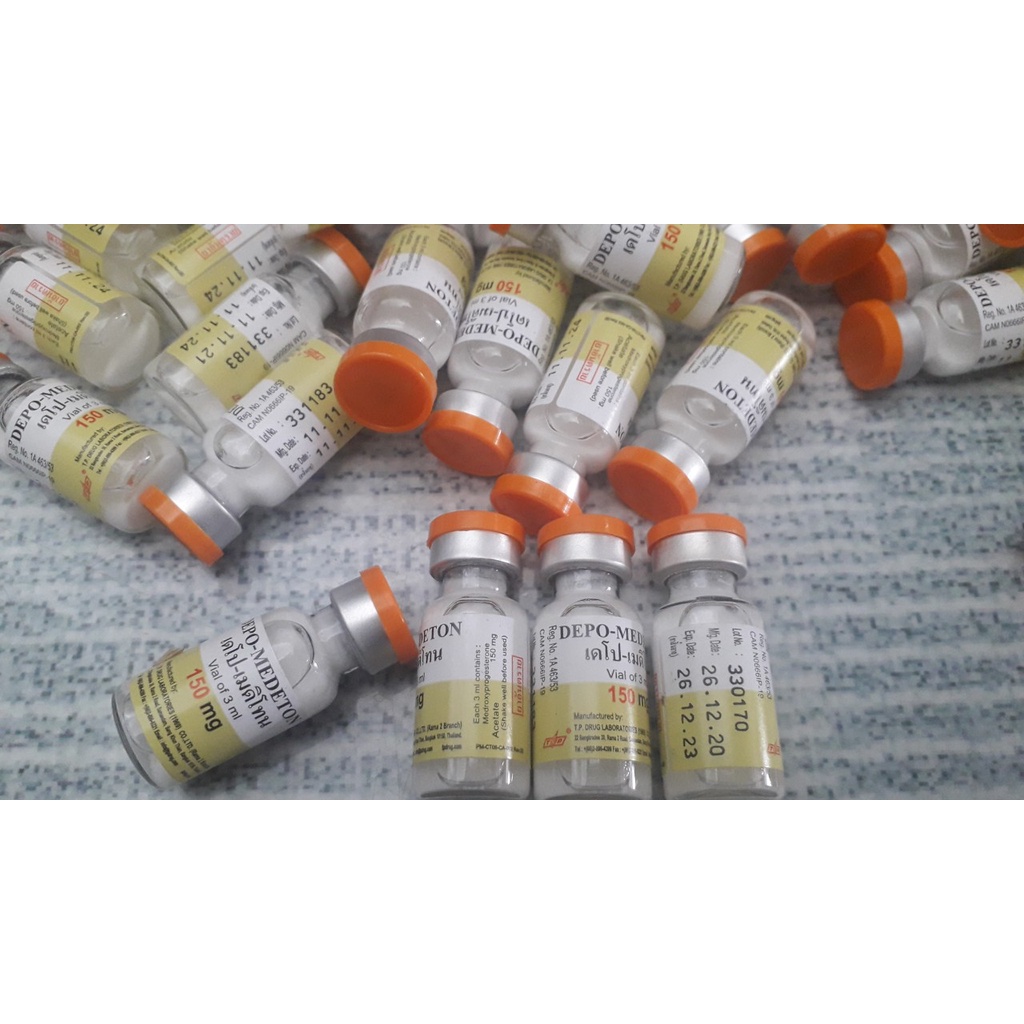 Depo lọ 3ml. Ngừa thai chó, mèo cái. Dùng giảm hưng phấn bò đực, dê đực