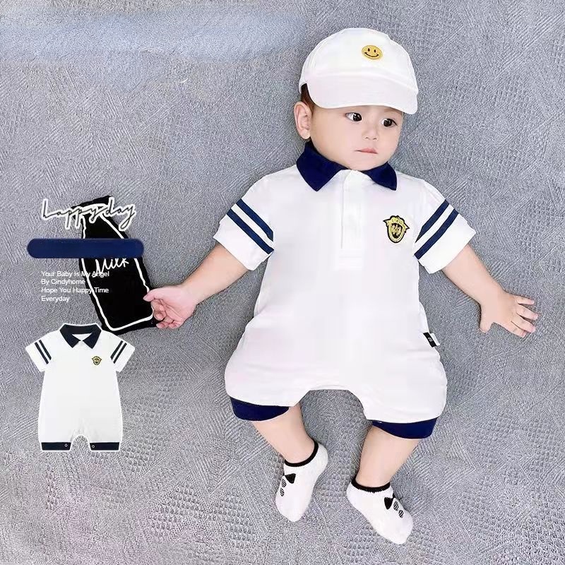 Áo Liền Quần Polo Tay Ngắn Vải Cotton Thời Trang Cao Cấp Dành Cho Bé Sơ Sinh