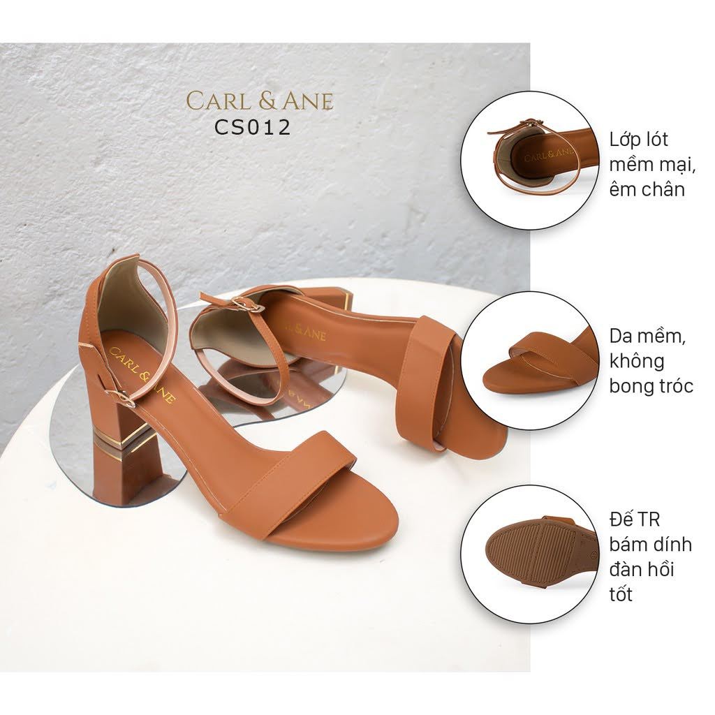 Carl & Ane - Giày sandal Carl & Ane 2022 cao gót mũi hở quai ngang cao 7cm màu bò _ CS008