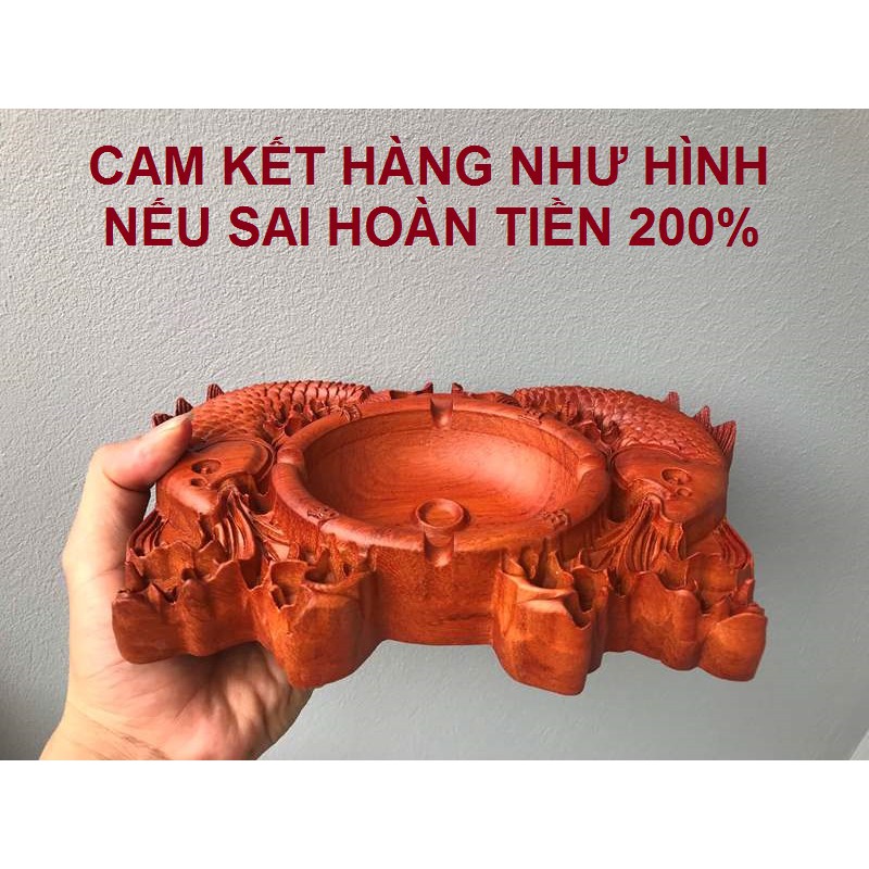 Gạt tàn nguyên khối gỗ Hương trạm hình Cá cao cấp