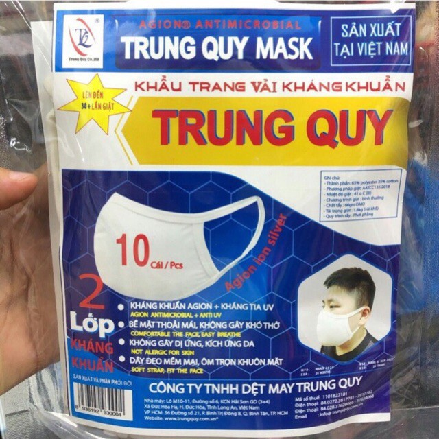 Khẩu trang vải trắng kháng khuẩn thời trang Trung Quy