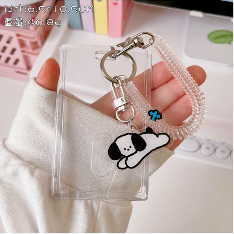 Bao đựng thẻ tên kiêm khung ảnh trong suốt mini kèm móc khóa con vật đáng yêu có dây đeo tay đi học đi làm tiện lợi