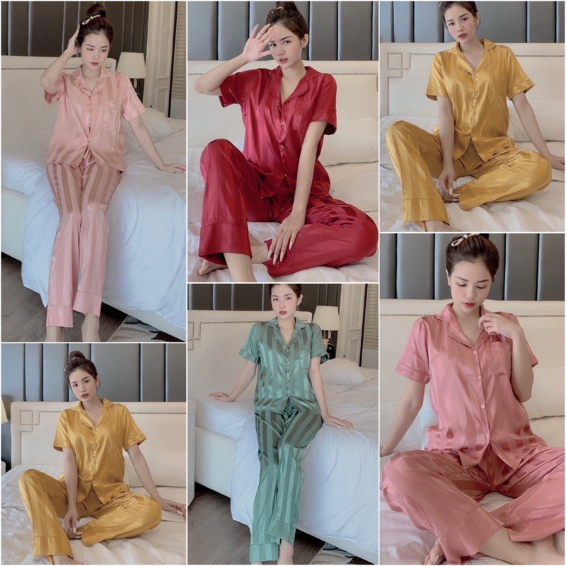 [Ảnh Thật+Video]💖Bộ Lụa Gấm Tay Ngắn-Quần Chất Liệu Gấm Tơ Mát Lịm☘️Đồ Bộ Pijama Lụa☘️Đồ Ngủ Nữ | BigBuy360 - bigbuy360.vn