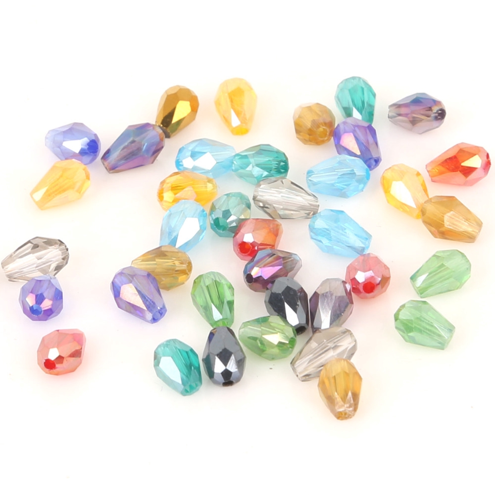 Bộ 70 Hạt Pha Lê Xỏ Lỗ Hình Giọt Nước Mặt Cắt 4 * 6Mm Dùng Làm Trang Sức Diy