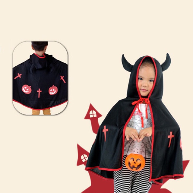 Áo choàng có sừng dễ thương cho bé chơi Halloween