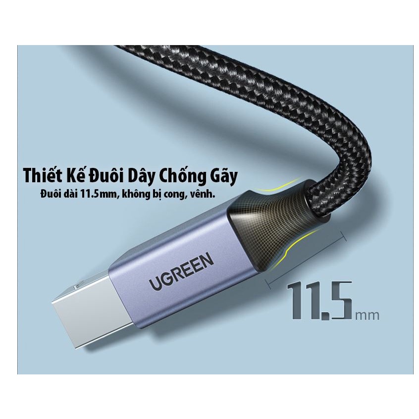 Cáp USB-C sang USB-B máy in Dài 3M Ugreen 80808 (Vỏ Nhôm)