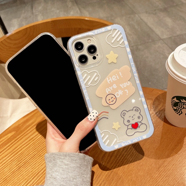 Casing Realme C11 2020 C20 2021 C15 C17 7i C21 C21Y C25Y C1 C2 2 U1 3 5 5i 5s 6 7 8 4G 5G X Xt X50 Pro Narzo Cute Bear Tpu Shockproof Clear Soft Phone Case Full Back Cover HLE 02