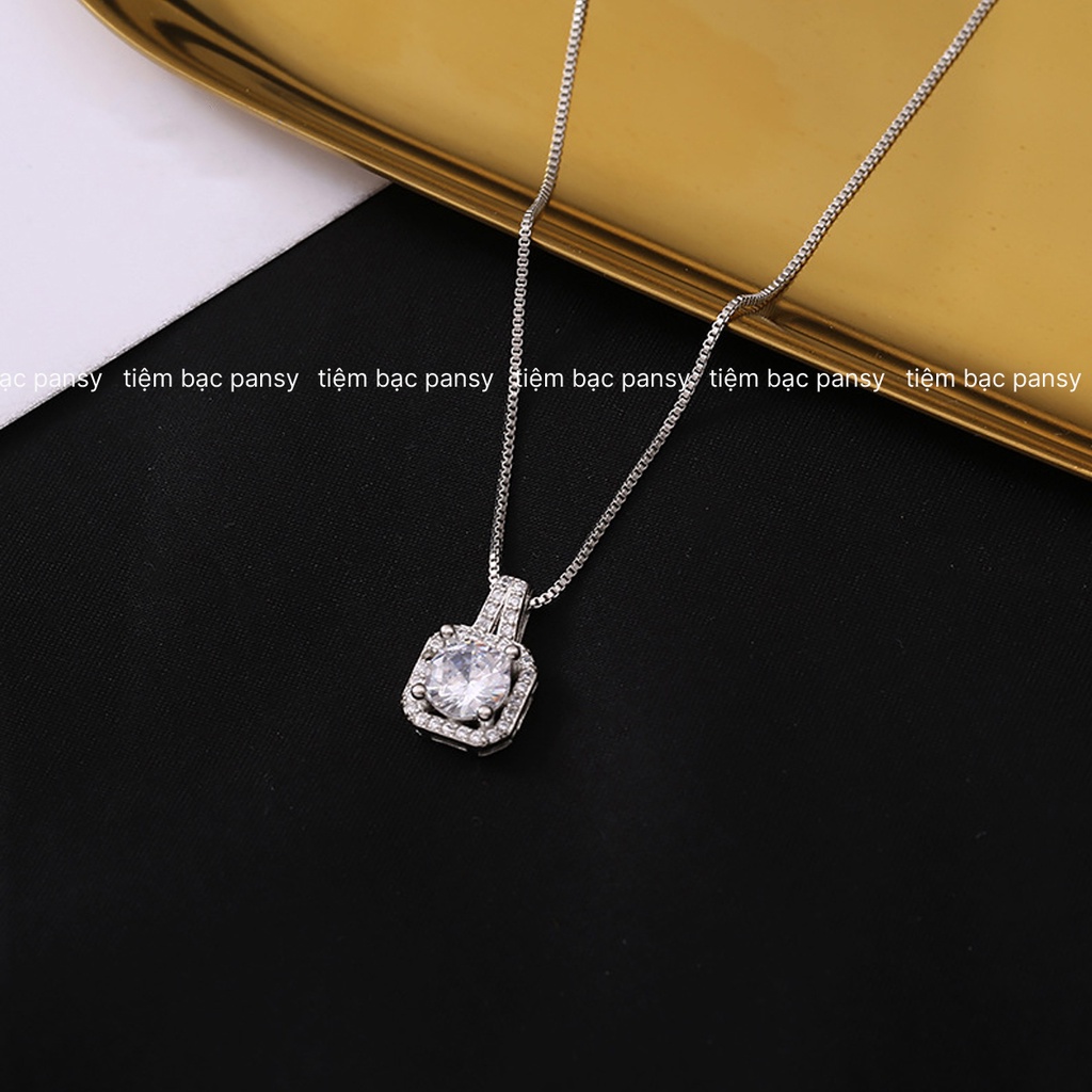 Dây chuyền bạc nữ PANSY mặt vuông đính đá sang trọng - Vòng cổ bạc ta cao cấp