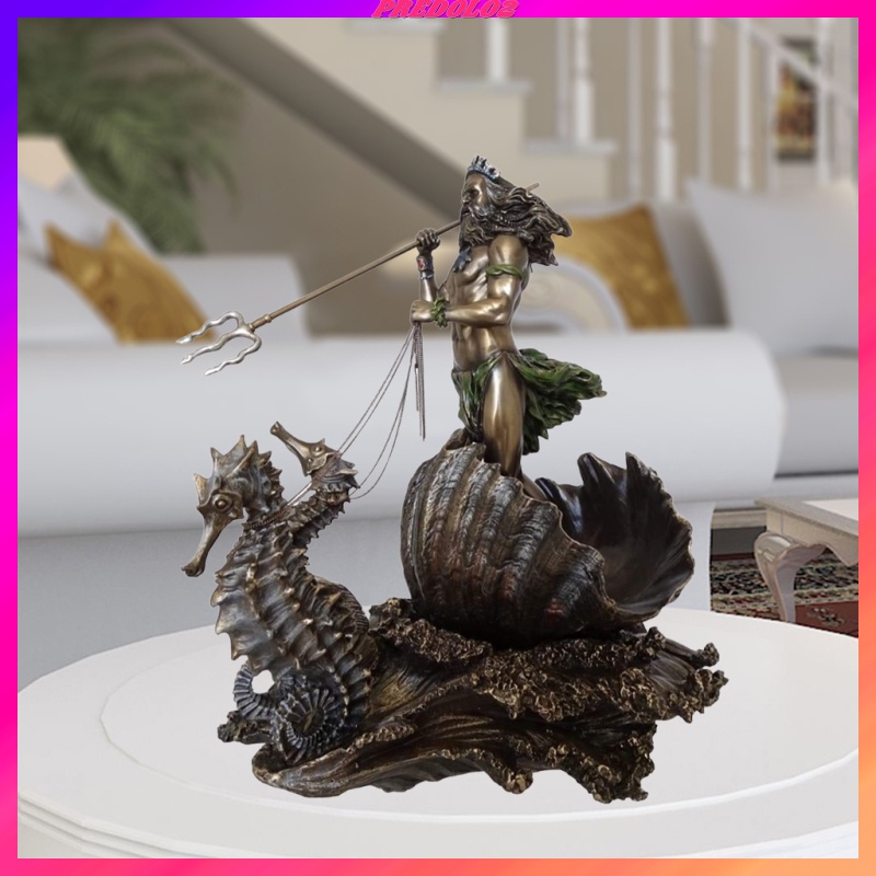Bronze Finish Greek God of the Sea Statue Figurine Resin Craft Poseidon
