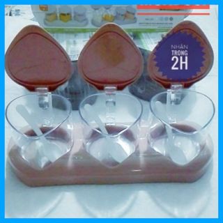 Bộ 3 hủ đựng gia vị khay đựng gia vị có nắp đậy kèm muỗng - có hàng