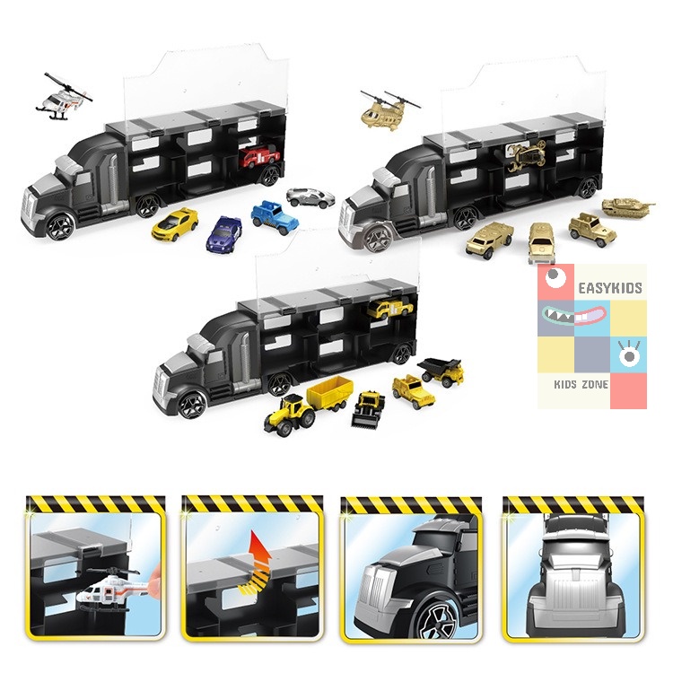 Đồ chơi xe container vận chuyển xe ô tô và trực thăng  EASYKIDS giúp bé phát triển tư duy