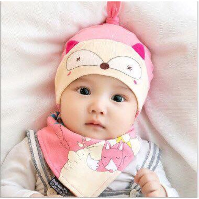 Set mũ + yếm cotton 
