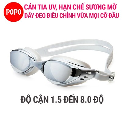 Kính bơi cận có độ POPO 610 (1.5 - 8.0 độ) cho người lớn, trẻ em, nam nữ cản tia UV hạn chế sương mờ