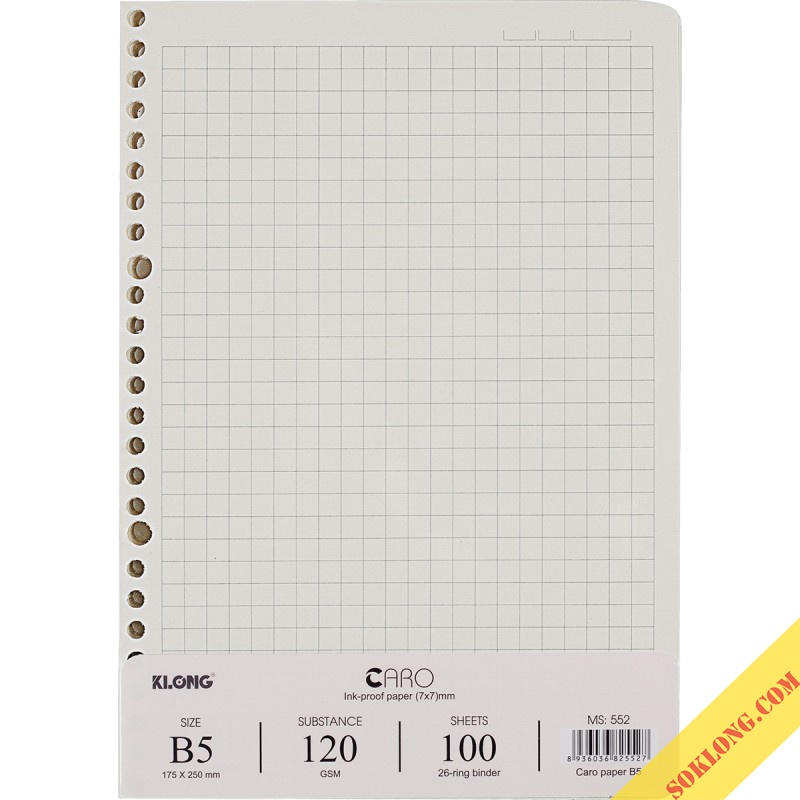 Ruột sổ còng B5 Caro 7x7mm 100 tờ dày 120gsm Klong MS 552 giấy refill binder