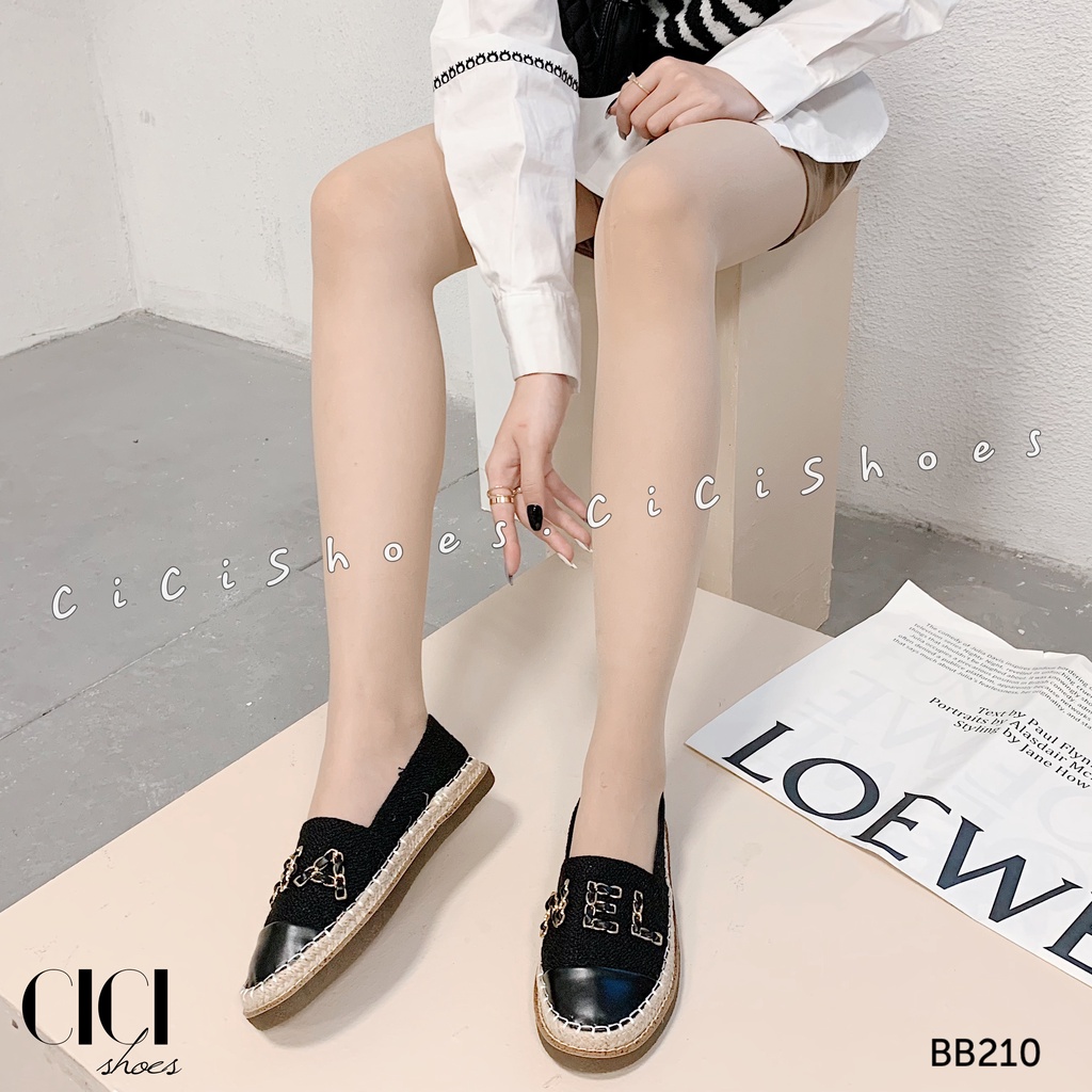 Giày búp bê nữ CiCi Shoes slip on, giầy bệt viền cói chữ xích - BB210