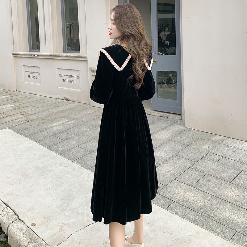 Váy babydoll Đầm Đen Cổ Búp Bê Phong Cách Pháp Thời Trang Thu Đông 2022 Cho Nữ