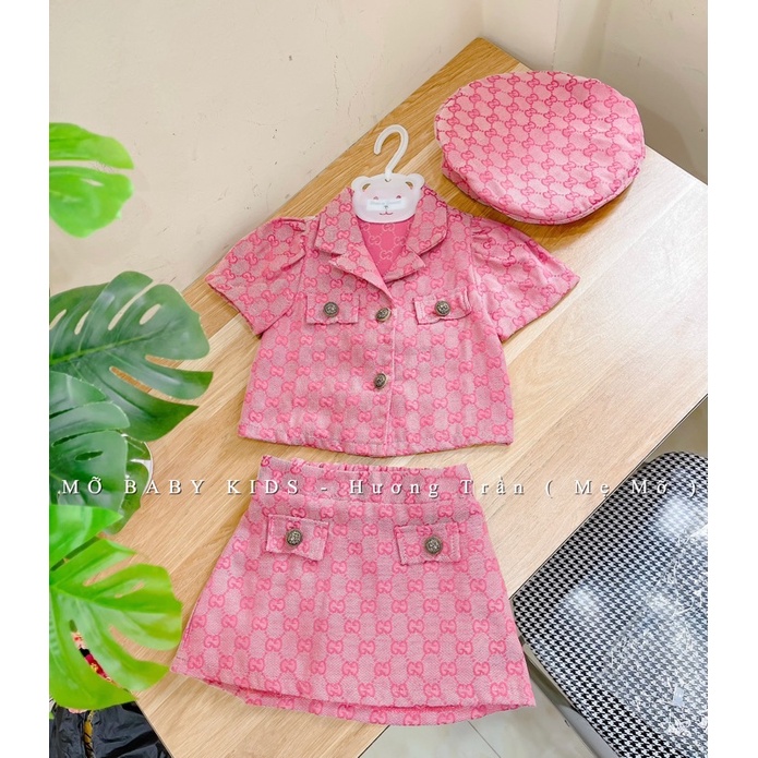 Set Vest thiết kế Guci hồng cao cấp cho bé gái