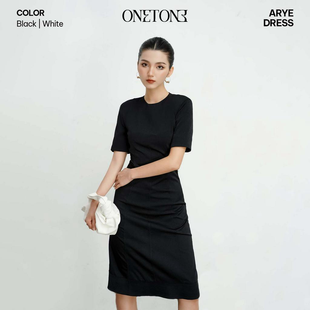 Váy liền nữ Onetone dáng dài cộc tay phối cổ tròn Arye