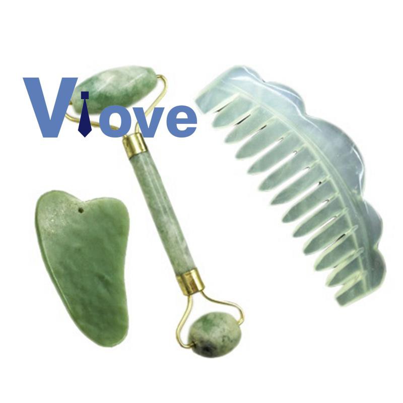 3Pcs/Set Jade Roller Massager Gua Sha Jade Stone Face Massager Lift