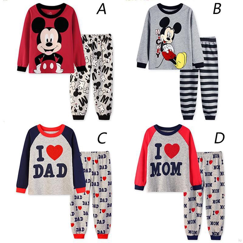 Bộ pijama dài tay in họa tiết hoạt hình + quần dài cho bé trai / gái