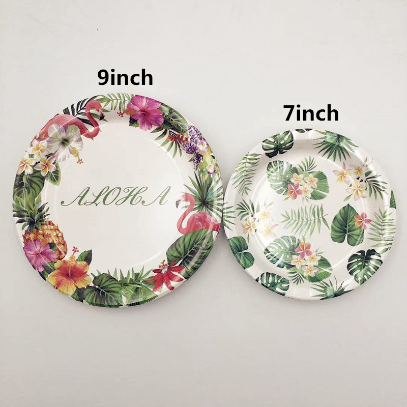 Bộ 8 Đĩa Giấy 7 / 9 Inch In Hình Hồng Hạc Lá Cây Phong Cách Hawaii