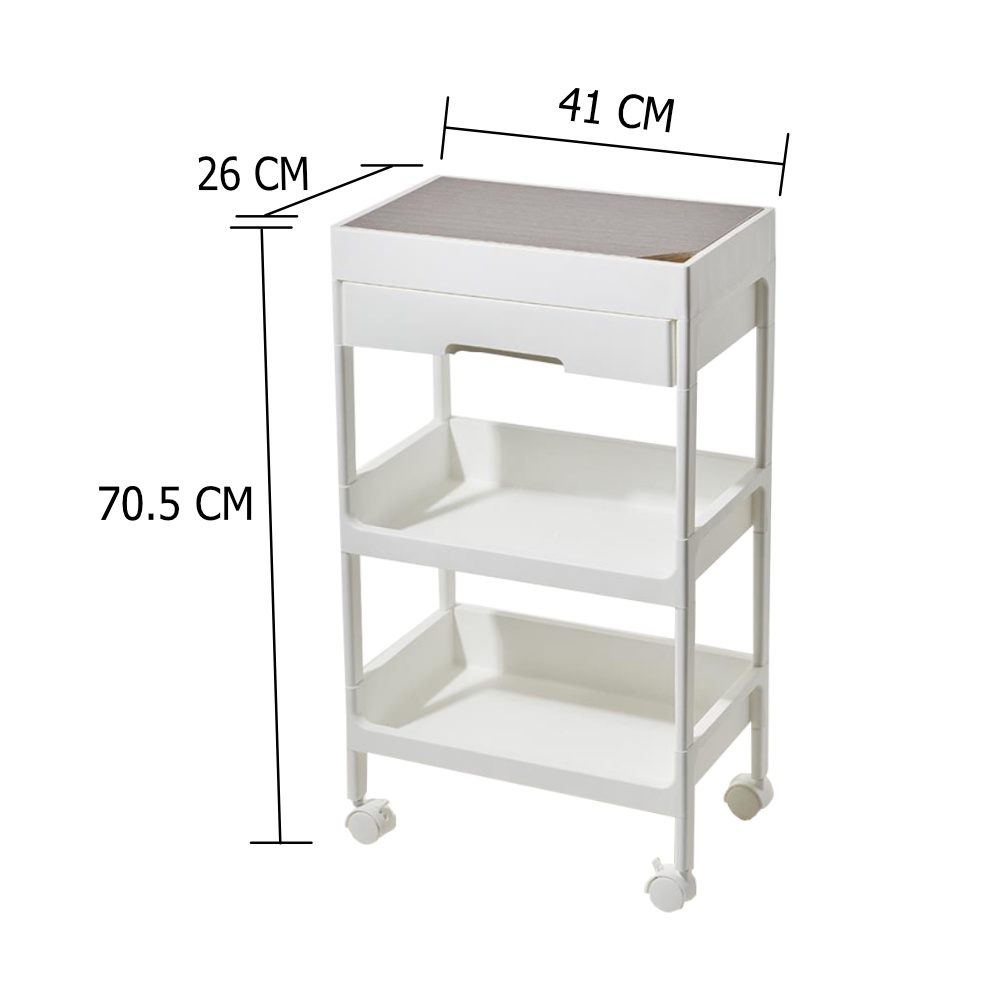 HomeBase STACKO Kệ để đồ 3 tầng 1 ngăn kéo bằng nhựa có bánh xe TILLA Thái Lan W41xD26xH70.5cm màu trắng