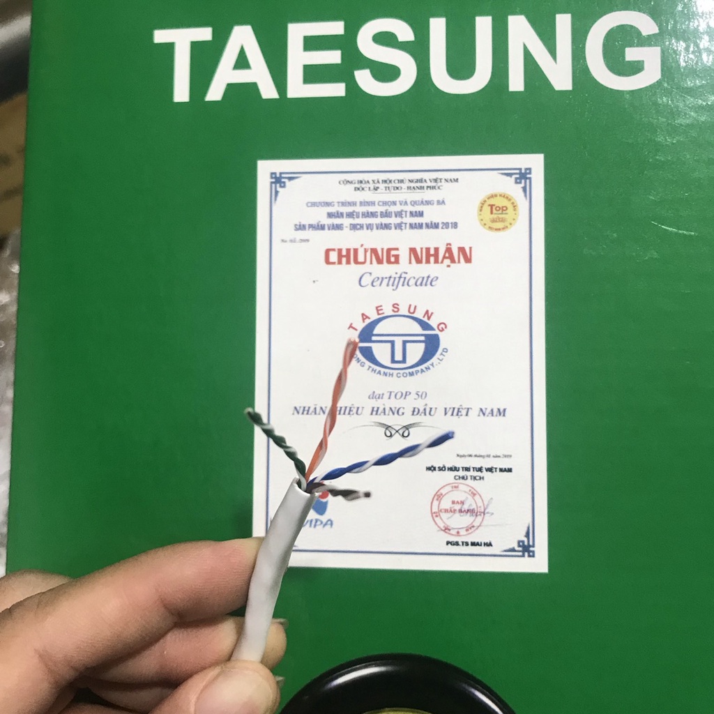 Dây Mạng cat5e TAESUNG Lõi Đồng Nguyên Chất 0.45mm Truyền Dẫn Tốc Độ Gigabit Cuộn 305M