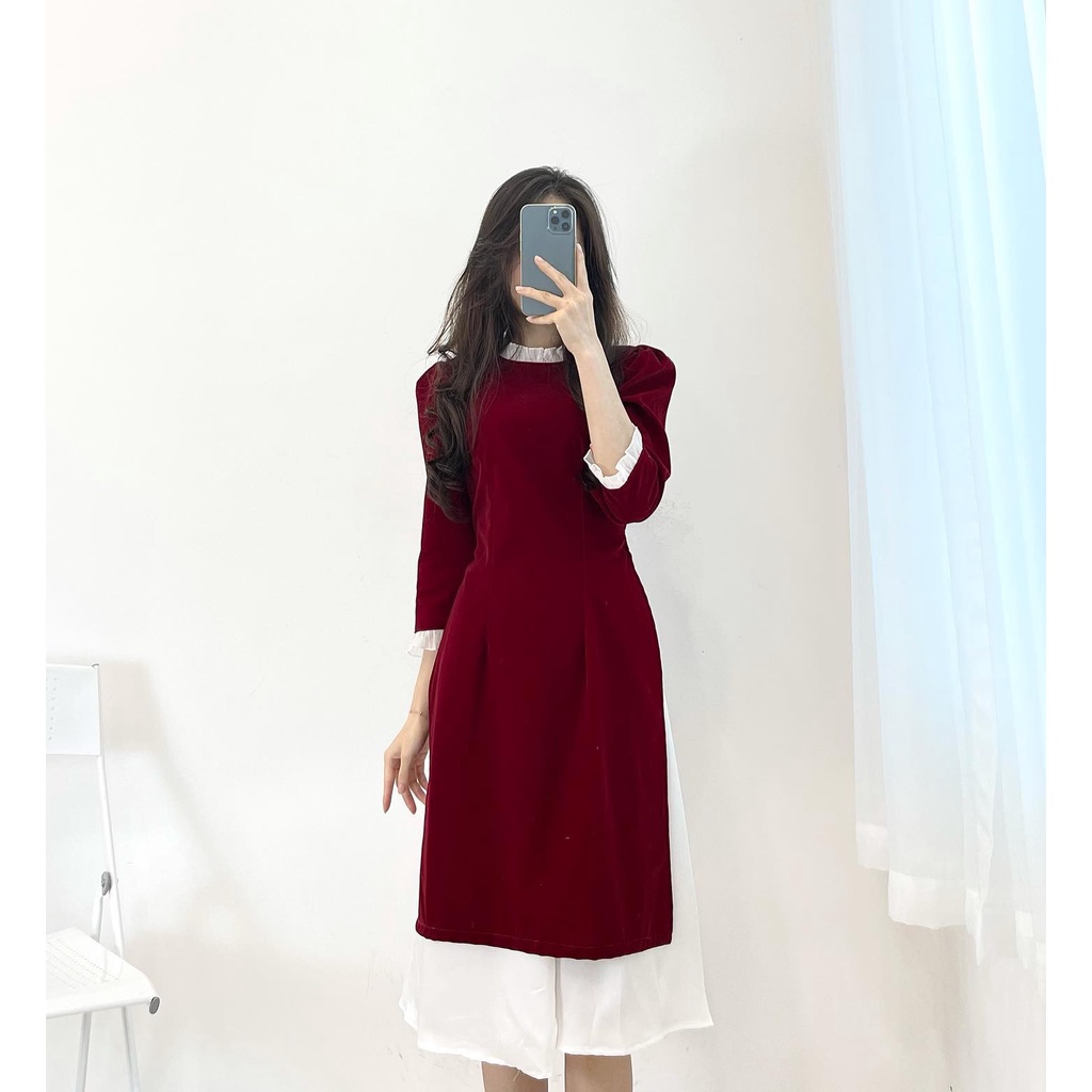 (FREESHIP) set áo dài nhung đỏ miho.house