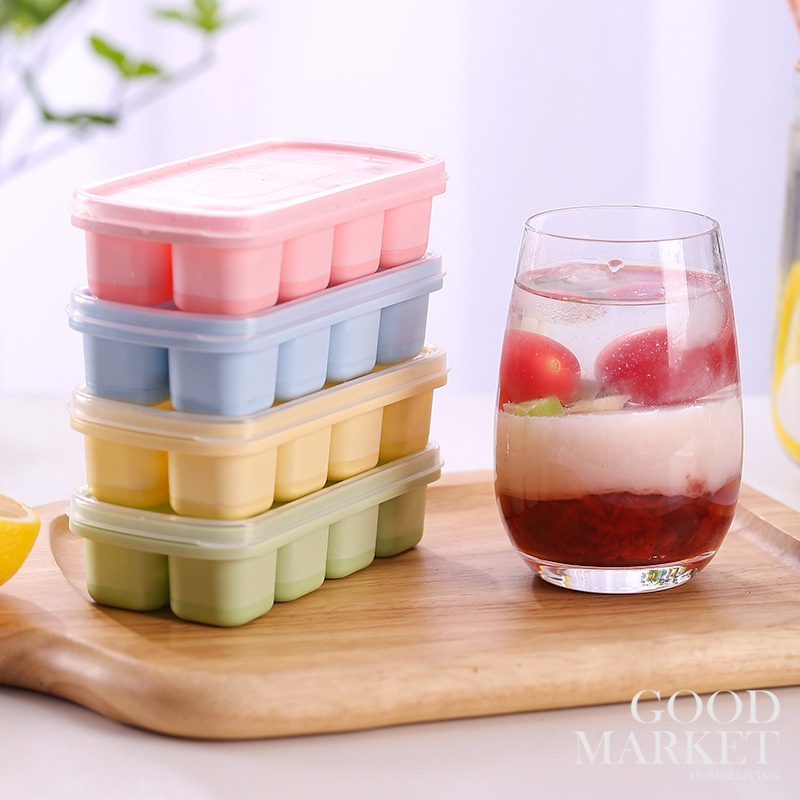 Khuôn Silicone Làm Đá Viên 8 Ngăn Hình Vuông Có Nắp DIY