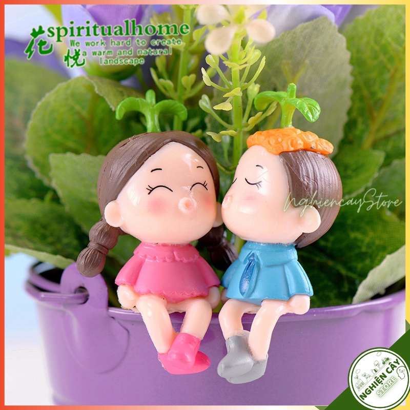 Phụ kiện Cặp đôi mầm cây trang trí tiểu cảnh, cây cảnh, sen đá