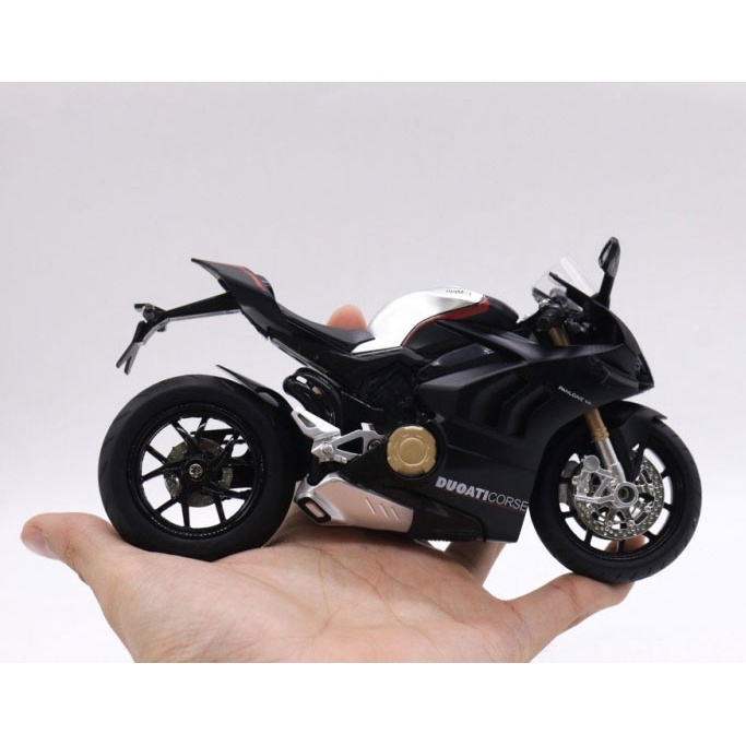 XE MÔ HÌNH MOTO DUOATI Panigale V4S màu đen có ĐÈN, ÂM THANH | HUAYI MODEL tỷ lệ 1:12 - Z SHOP