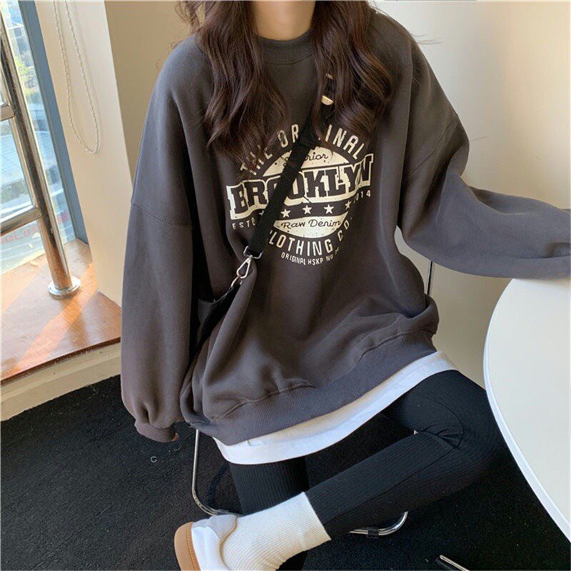 Áo Sweater Unisex Form Rộng, Áo Nỉ Đôi Tay Bồng Nam Nữ BROOKLYN Chất Nỉ Hàng Xuất Dày Đẹp Không Bai, Không Xù | BigBuy360 - bigbuy360.vn
