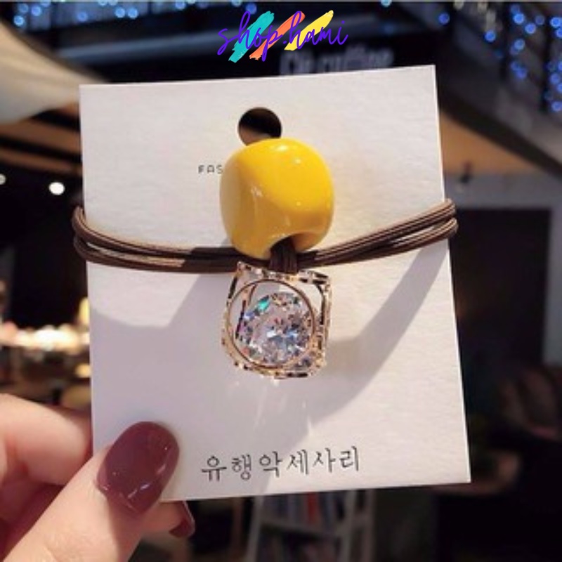 Chun Buộc Tóc Đính Đá, Pha Lê Nữ Bao Đẹp Với Nhiều Màu Cực Xinh: Xanh Lá, Vàng, Tím, Nâu, Da Cam SHOP HAMI CBT01