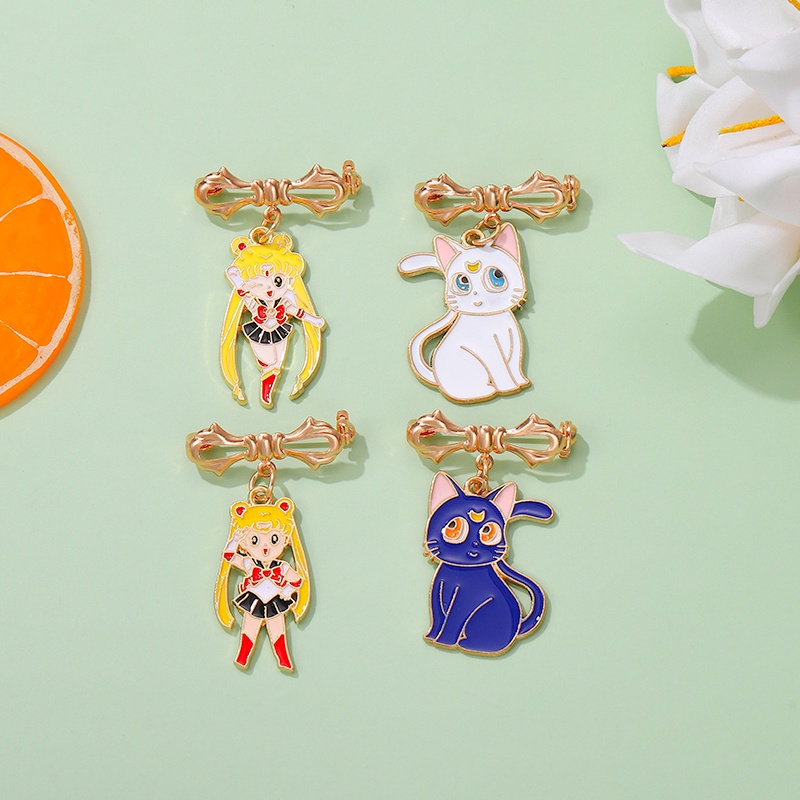 Ghim cài QIHE JEWELRY họa tiết anime thủy thủ mặt trăng mèo thần kỳ làm quà tặng cho bạn gắn ba lô áo