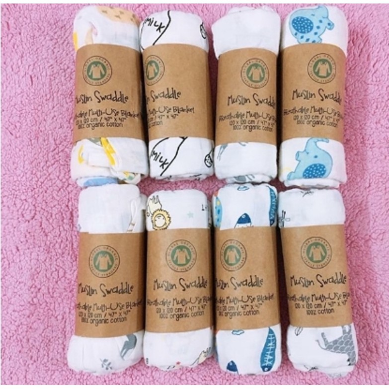 Khăn đa năng cho bé Muslin Swaddles 120x120cm 100% organic cotton
