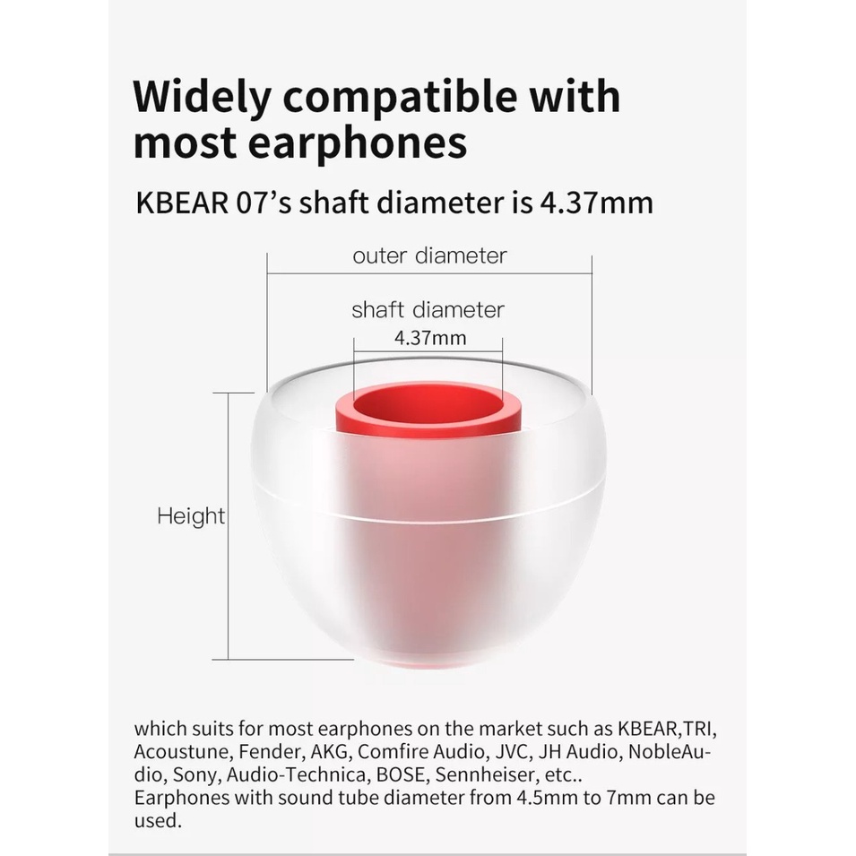 Đệm silicon chất lượng cao KBEAR KB07 dành cho tai nghe ống dẫn thanh từ 4.5mm trở lên