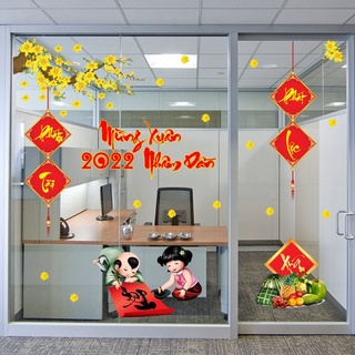 Decal trang trí tết Lala Mừng xuân Mừng Xuân trang trí cửa kính và tường có keo sẵn dễ dàng tháo dán