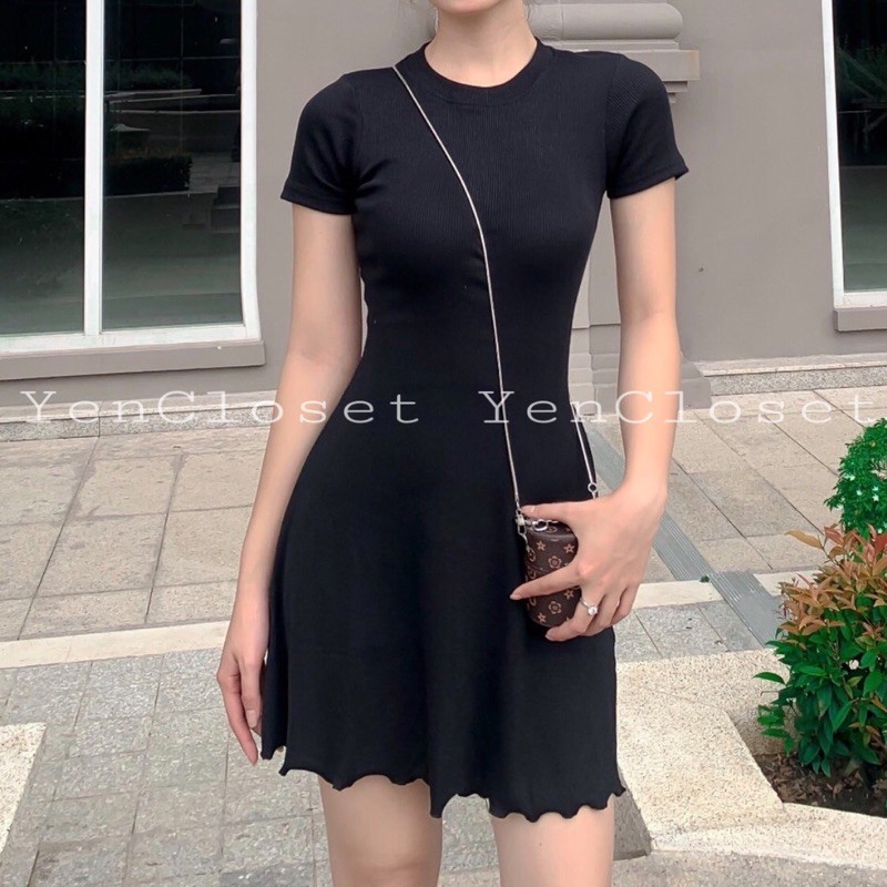HÌNH CHỤP THẬT - đầm xoè đen tay ngắn