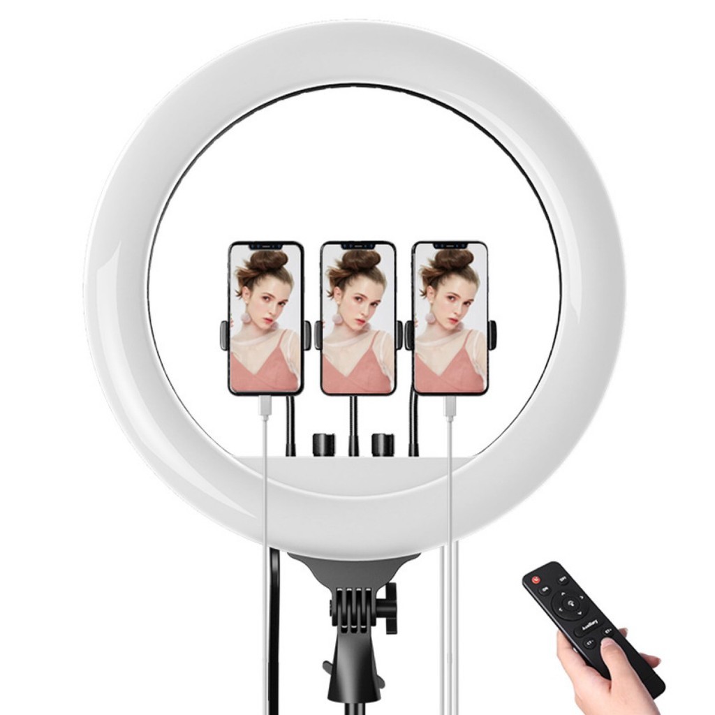 ▥♞Đèn livestream bán hàng, make up kèm gậy 2m1, giá đỡ điện thoại size 45cm