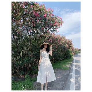 Đầm maxi 2 dây xếp li đi biển vintage
