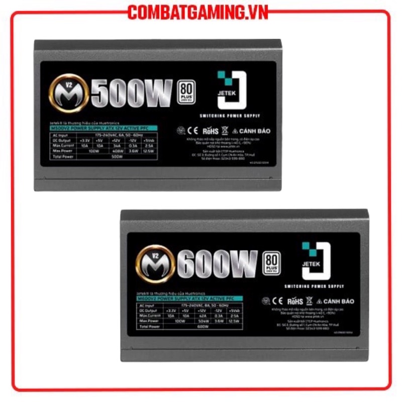 Nguồn Jetek M500 500W &amp; M600 600W V2 80 Plus White - Cáp Đen Cao Cấp