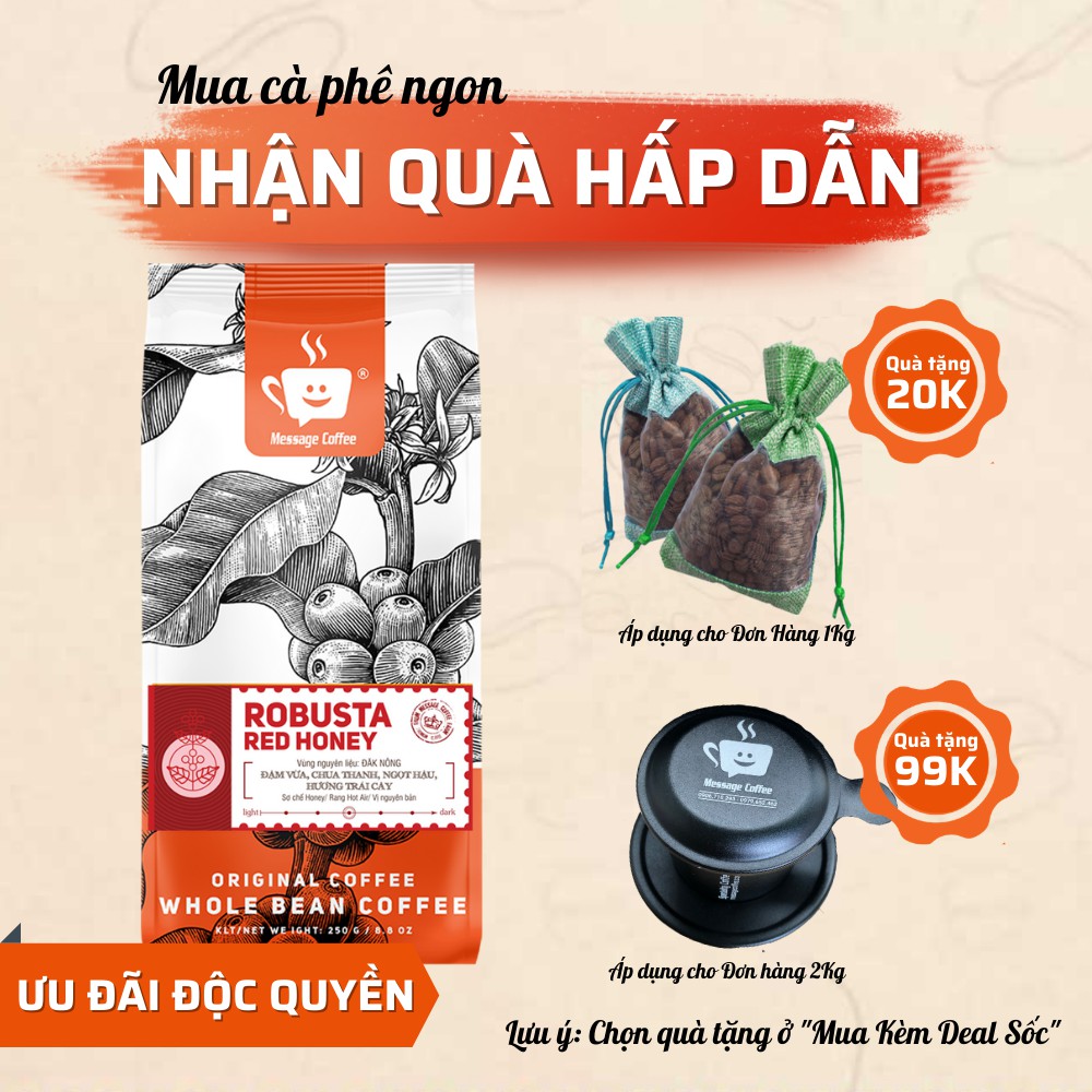 Cà phê nguyên chất Robusta Red Honey rang mộc thượng hạng, ca phe hạt pha máy, cafe pha phin thơm ngon từ Message Coffee | BigBuy360 - bigbuy360.vn