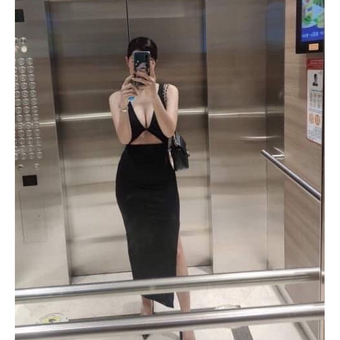 Đầm Sexy Khoét Ngực Hở Lưng Ôm Body Tôn Dáng Mặc Được 2 Kiểu/Váy Body Dáng Dài Xẻ Tà
