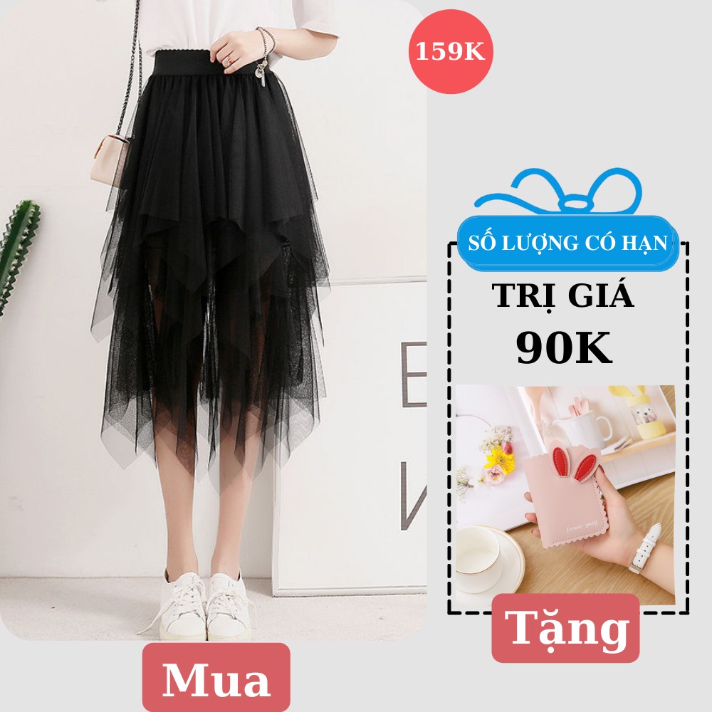 Chân Váy Voan Dài Màu Đen Hàng VN Xuất Xưởng Loại 3 Giá Rẻ,Váy Voan Công Chúa Cạp Chun Sinh Viên Có Ảnh Thật Kèm Video