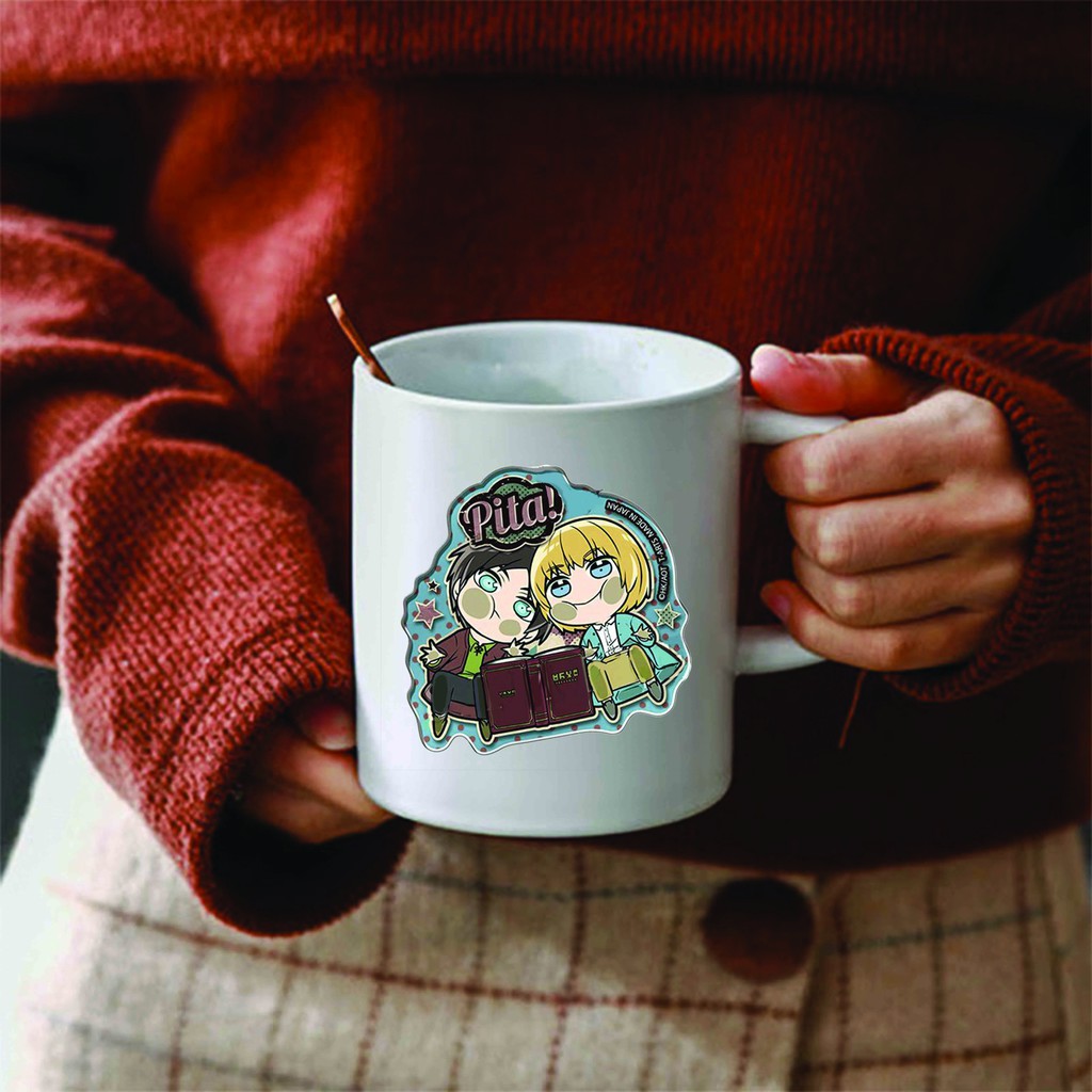 Cốc sứ trắng in hình ATTACK ON TITAN Đại Chiến Titan anime chibi dễ thương xinh xắn M2